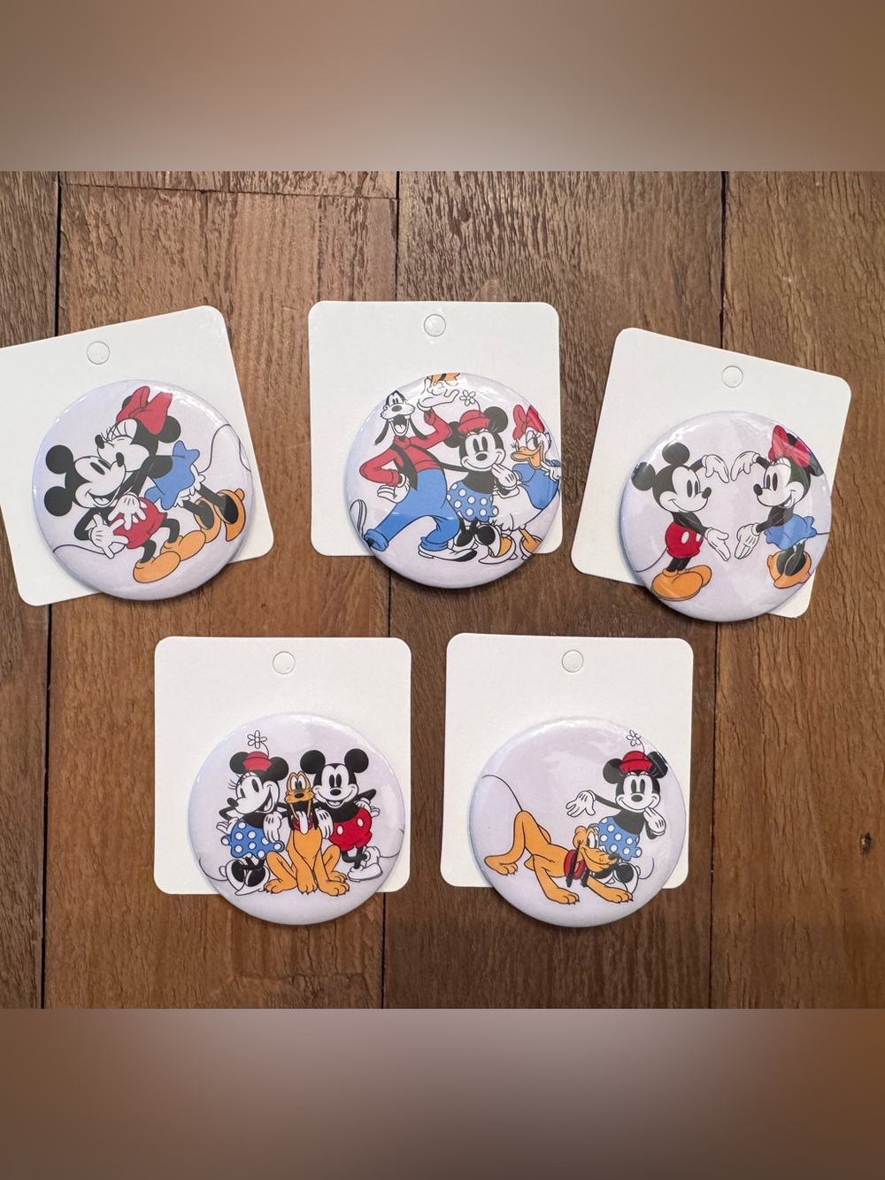 Mickey & Friends Set of 5 Round Pin Buttons - White Background